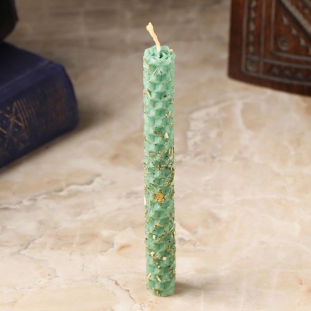 A candle from wax with mint "to increase income", 13x1.7 cm, 1 hour, green-1