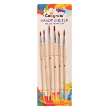 A set of brushes nylon, round, medium stiffness, 6 pieces: No. 2, 4, 6, 8, 10, 12, with wooden handles, in a blister