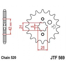 Front star, host, JTF569 for a motorcycle, steel, chain 520, 13 teeth