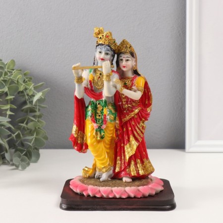 Souvenir Polystone "Radha and Krishna" red-yellow 10.5x13x22 cm