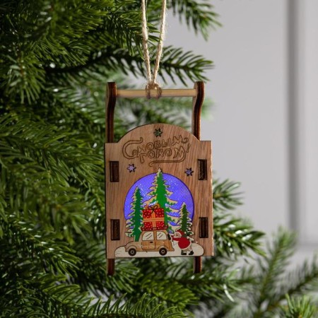 Christmas tree toy "Sani with Santa Claus and Machine", from batteries, glow of RGB-2