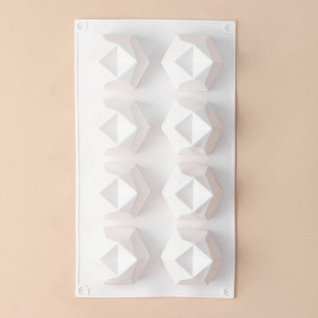 Form for mousse desserts and baking konfinetta "faces", silicone, 29.5 × 17.2 cm, 8 cells (5.6 × 6.4 × 4.5 cm), white color-1