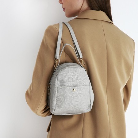Women's backpack-Mini of artificial leather with lightning, 1 pocket, color gray color-5