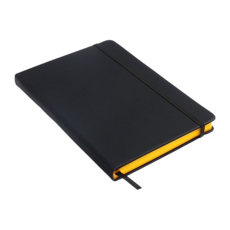 Leduced Diary A5, 140l, Cage, leatherette, elastic band, yellow cut, black-3