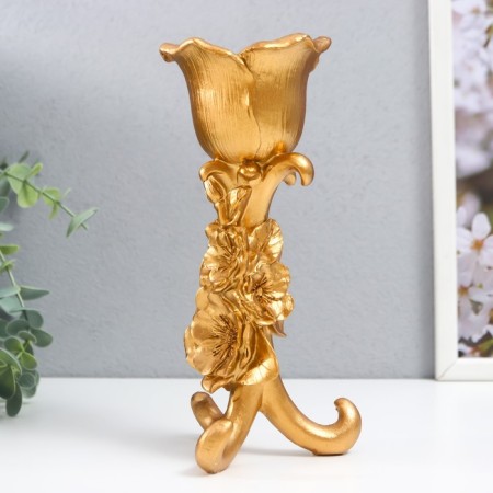 Polystone candlestick for 1 candle "Flower Trinoga" gold 21x9.5x9.5 cm-4