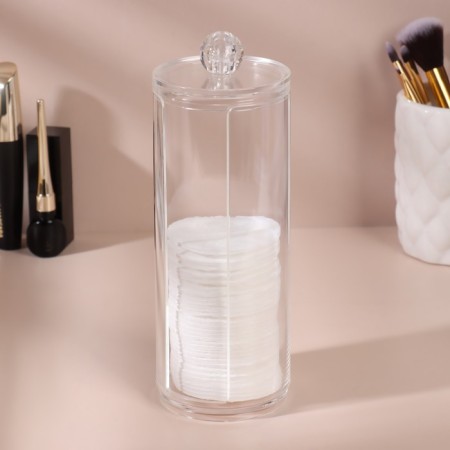 Organizer for storing cotton pads, with a lid, D 7 × 20 cm, in a cardboard box, the color is transparent-2