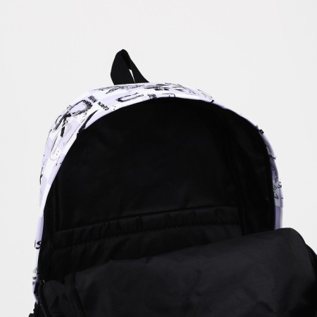 A backpack with a zipper, 3 outer pockets, lilac/white color-3