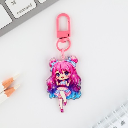 Acrylic keychain "girl" with carbine, 3.2 x 5.3 cm