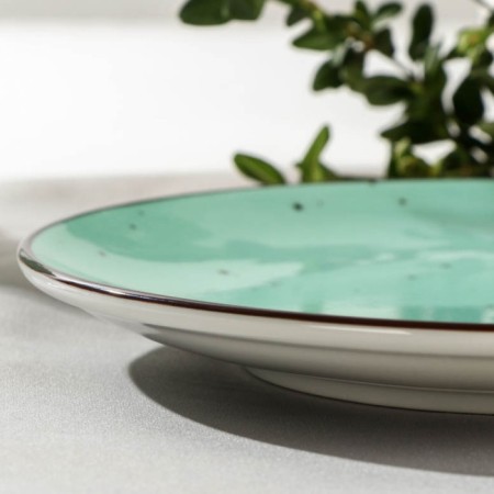 Porcelain plate flat dots menta, d = 20 cm, turquoise color-1