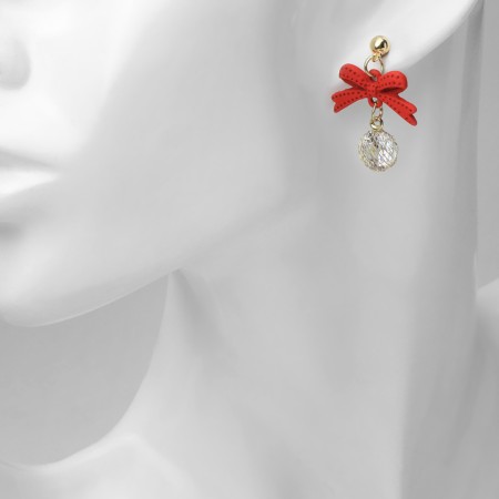 New Year! Earrings "New Year" bow, white-red color in gold-2