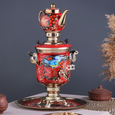 Set "Ryabina", 3 objects, samovar 3 l, teapot 0.7 l, tray