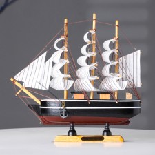 Souvenir small “Kovda” souvenir ship, black with white stripes, white sails, 5.5 × 24 × 22 cm