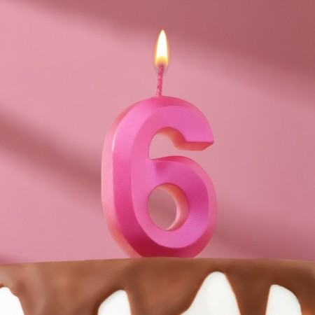 Candle in the Cake "Fine", number "6", pink metallic, 6.5 cm-2