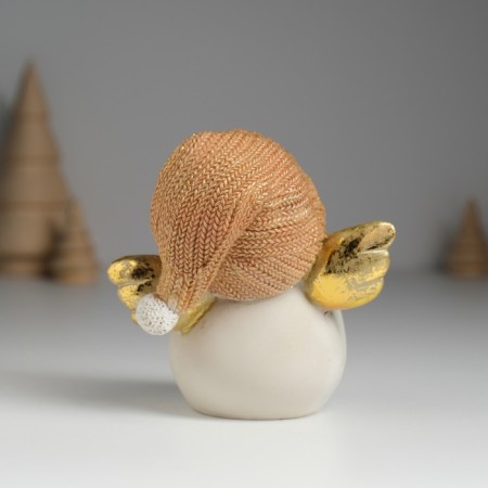 Polystone souvenir "Snowman in a golden knitted cap, with wings" 9x6x9 cm-3