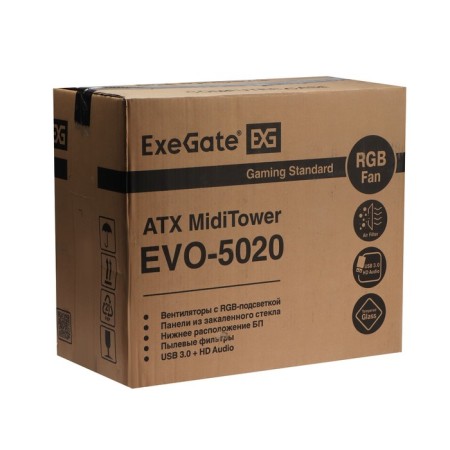 The EXEGATE MIDITWER EVO-5020 case, without PSU, ATX, 2xUSB 2.0, 1xUSB 3.0, backlight, black-7