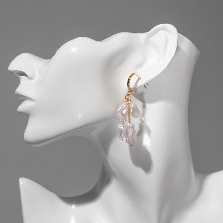 Earrings with pearls "Artemis" different drops, white color in gold-2