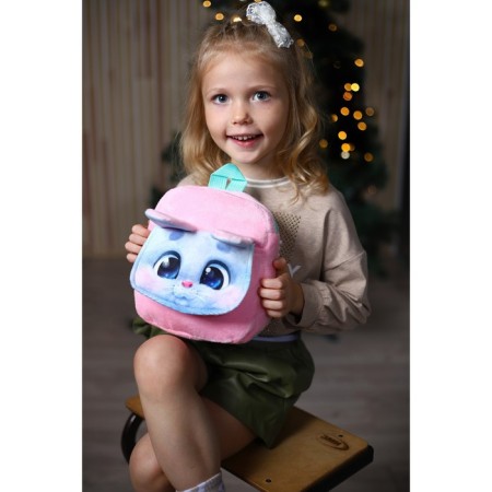 Baby plush backpack for the girl "Hare", with a pocket, 22x17 cm, for the New Year-6