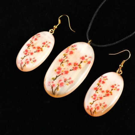 Set: pendant and earrings "Sakura", selenite-1
