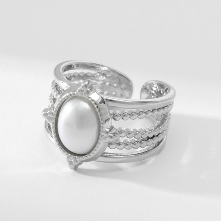 Ring with pearls "bohemia" white color in silver, dimensionless-1