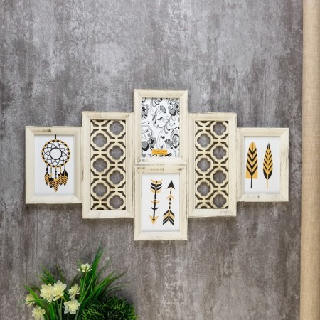 Photo frame plastic in 4 photos 10x15 cm "pattern" beige 35x62x2 cm
