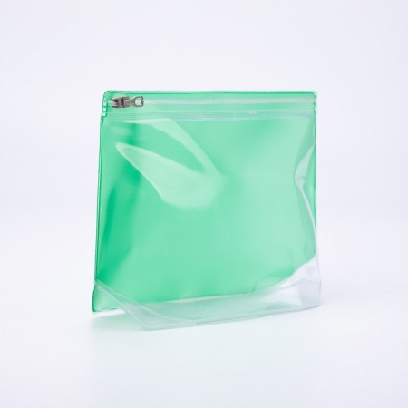 Cosmetic bag with zip-gl, green/transparent color-1