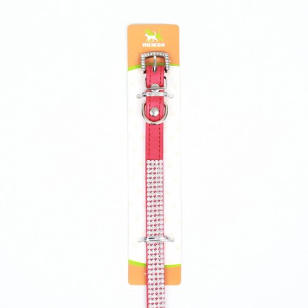 A collar with rows of 4 rows and rhinestones on a buckle, 38 x 1.5 cm, Osh 26-33, red-7