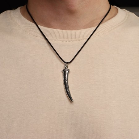 Pendant men's “fang” carved, color silver on a black lace, 50 cm-3