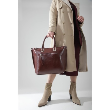 Luggage bag, external pocket, long belt, brown color-3
