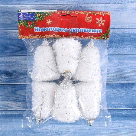 Jewelry decoration "Snow bells" (set 6 pcs) 4x4.5 cm, white-1