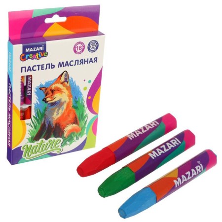 Mazari oil pastel, 18 colors, hexagonal housing, length 73 mm, D housing 10 mm, cardboard packaging