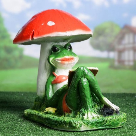Garden figure "Frog under a mushroom with a book" 25x45x35cm