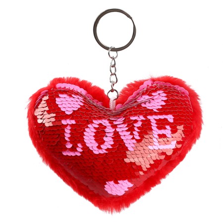 Soft toy "heart" with sequins, on a key fob, 10 cm, red-pink color