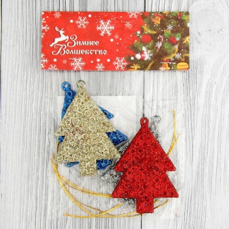Christmas tree decoration "Christmas tree in a circle" (set 4 pcs) 5x6.5 cm mix-1