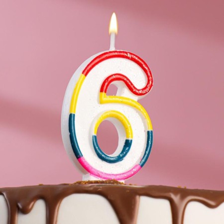 A candle for a cake with sparkles "Shiny rim", the number "6", 7 cm