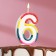 A candle for a cake with sparkles "Shiny rim", the number "6", 7 cm