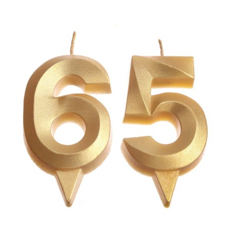 Candle in the cake jubilee "line" (set 2 in 1), number 65, number 56, gold metallic, 6.5 cm-2