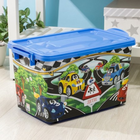 Storage container with a “machine lid”, 35 l, 51 × 31 × 28 cm, on wheels, dark blue color-1