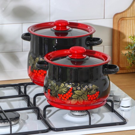 Set of pots "Ryabinka", 2 items: 4/5.5 l, enameled covers, induction-3