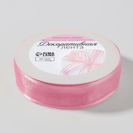 Decorative tape, nylon/satin, 18 mm, 18 ± 1 m, pink color-2