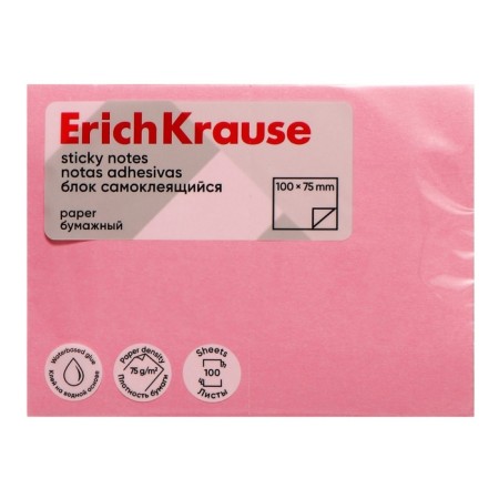 Block with a sticky edge paper 100x75 mm, Erichkrause, 100 sheets, pink-1