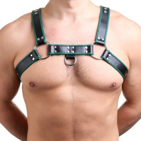 BDSM Podsm Oki, male, on the chest, eco-leather, green kant-2