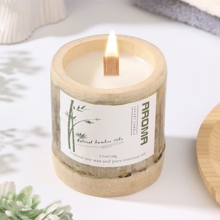 Aromatic candle in the bamboo "Bamboo barrel", soy wax, 25 hours, 150 gr, in the box, 8.5x8 cm-1