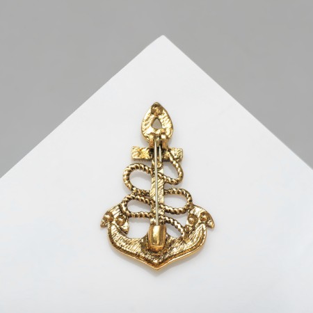 Brooch "Anchor" retro, white color in black gold-2