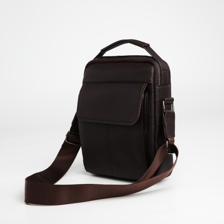Male bag over the shoulder, Textura, 2 external pockets, brown color-3