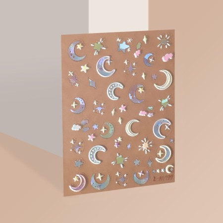 Nail stickers "Moon and stars", voluminous, multi -colored/holographic-1
