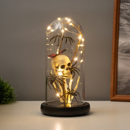 Halloween lamp “Skull with spiders” 1.5W, LED, 3XAAA, Black USB 11x11x21cm-1