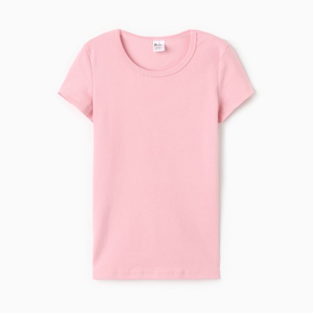 T-shirt female o-shaped neckline, light pink color, size 54