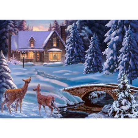 New Year's diamond mosaic with partial filling on the frame "New Year. Winter landscape ", 30 x 40 cm
