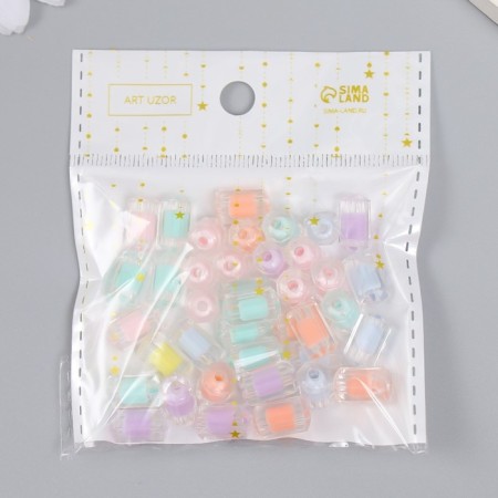 Plastic beads "Cylinder with colored middle" Gloss Mix 20 g 1.2x0.7x0.7 cm-2
