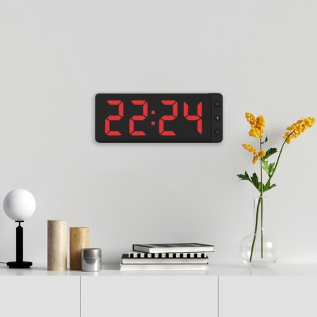 Electronic wall clock, with an alarm clock, 33.7 x 11.4 x 4.5 cm, red numbers-1